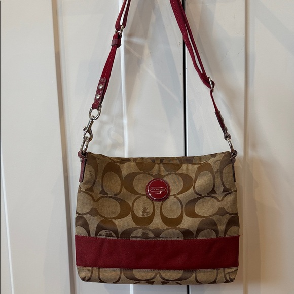 Coach Tan and Red Crossbody Bag Signature heritage y2k purse stripe designer - Picture 2 of 13